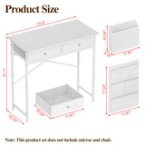 White Vanity Desk with Fabric Drawer, 32 Inch Small Makeup Vanity Desk No Mirror No Chair, Girls Dressing Table with Side Pocket, Modern Vanity Table for Cosmetics, Hair Tools in Bedroom Dressing Room Zuyachuza