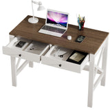 ChooChoo Farmhouse Desk 39" Computer Desk with Drawers, Small Study Writing Table with Stable X Frame for Home Office ChooChoo