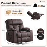 ANJ Swivel Rocker Recliner Chair, Manual PU Leather, 360° Swivel with Massage & Heat for Living Room, Brown ANJ