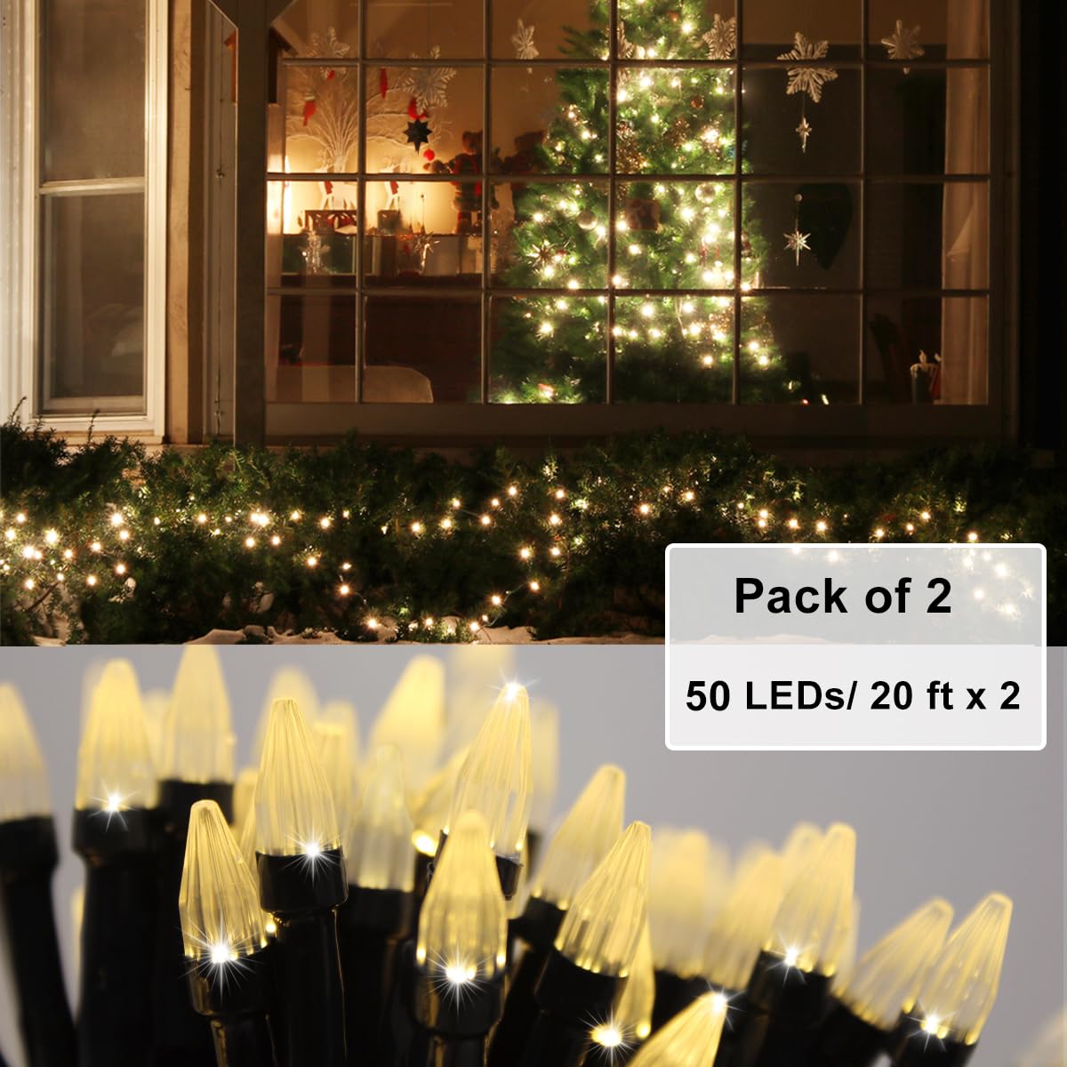 Solhice 2 Pack 20ft Christmas Lights Battery Operated String Lights with Remote Control, 50 LEDs Clear Mini Lights Warm White Xmas Tree Lights for Bedroom Indoor Outdoor Decor