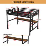 MAKIAAP Full Loft Bed with Desk, Metal High Loft Bed with LED Lights, Charging Station, Full Loft Bed Frames for Kids, Junior, Space Saving, Noise Free, Black (Black, Full) MAKIAAP