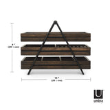 Umbra Terrace Tier Jewelry Three Sliding Linen Lined Wood Trays with Metal Frame and Handle, Easy Storage and Access, Walnut, 3 Each Umbra