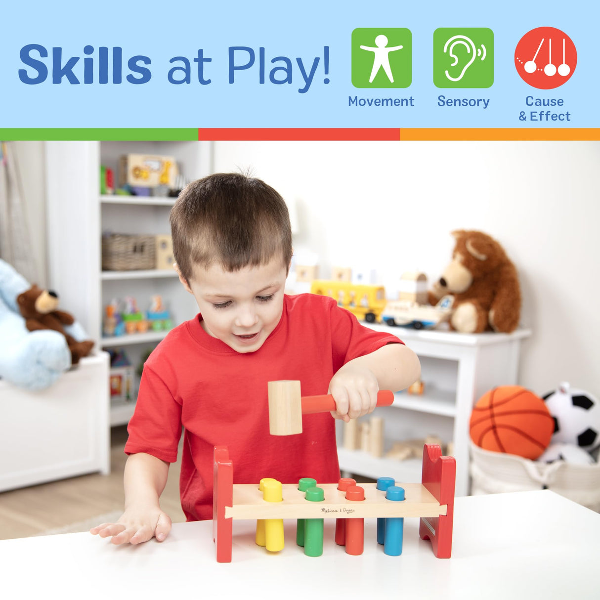 Melissa & Doug Deluxe Wooden Pound-A-Peg Toy With Hammer - FSC Certified Melissa & Doug