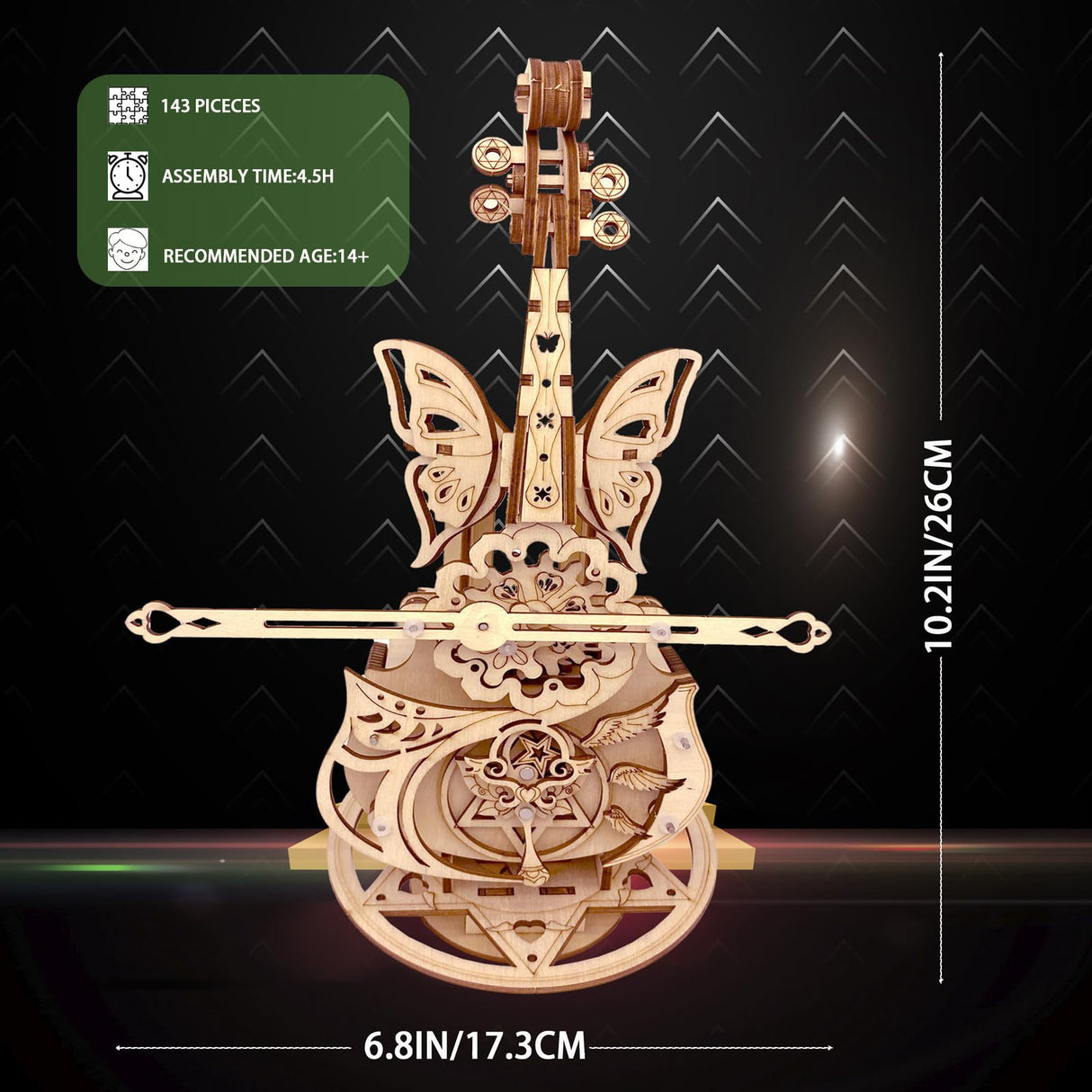 3D Puzzle Wooden Model Kits for Adults - DIY Cello Music Box Mechanical Jigsaw Puzzles Construction Craft Kits for Age 14+ Years Old auryee