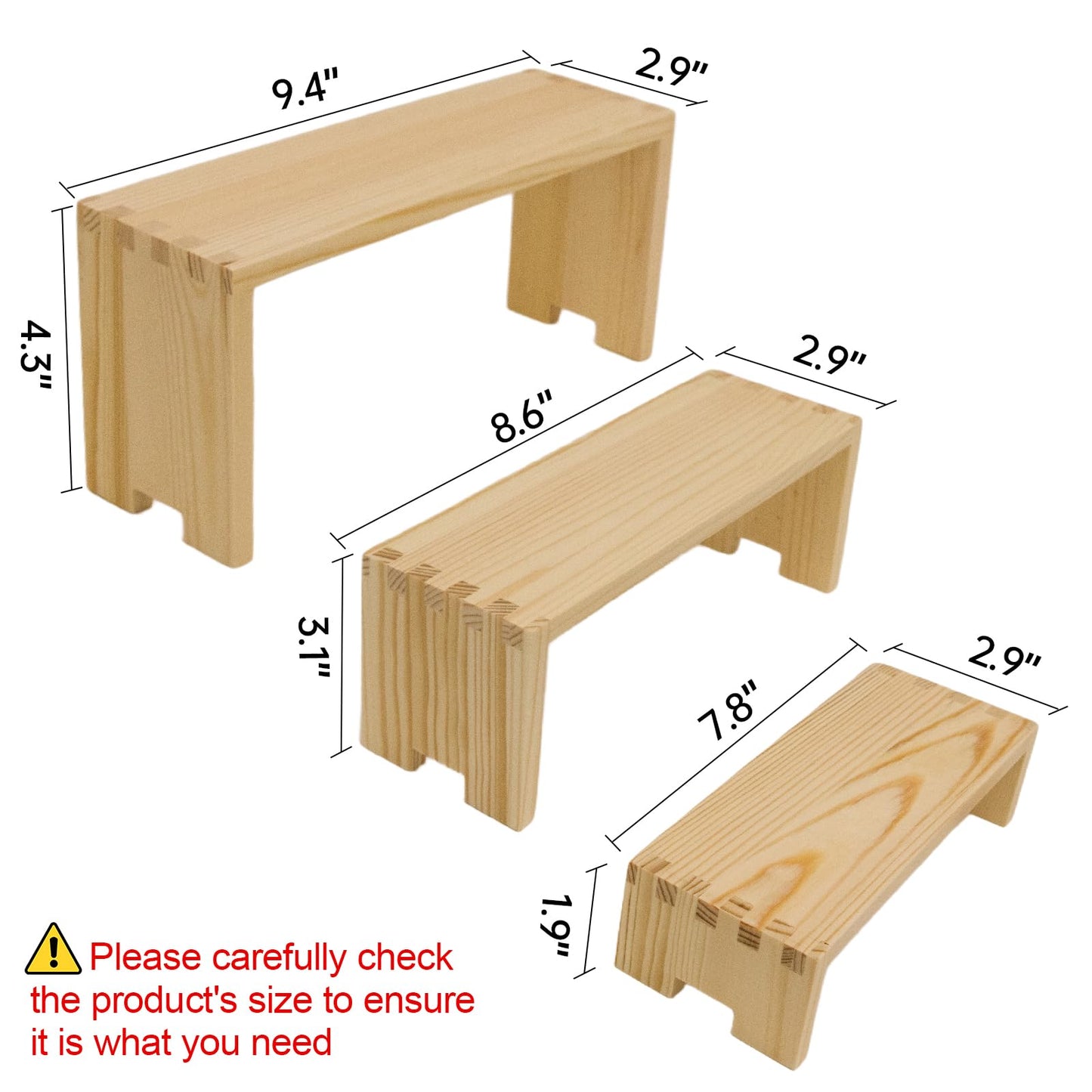 Yikaroeli Display Risers-3 Tier Wood Risers Decorative Rectangular, 6-piece Set Display Stands Arranging and Showcasing your favorite items(Nature)