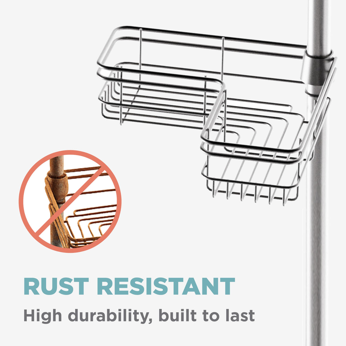 Zenna Home Tension Pole Shower Caddy Corner Organizer, Adjustable Standing Shower Caddy with 4 L-shaped Baskets and Hooks, Rust Resistant Bathroom Tension Rod Organizer, 60 to 97 Inch, Satin Nickel Zenna Home