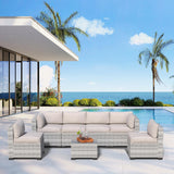 JMGJOY 7 Piece Patio Furniture Set, Rattan Outdoor Patio Conversation Sets, Outdoor Sectional Furniture with Cushion and Coffee Table, for Deck, Backyard, Garden, Field Gray JMGJOY