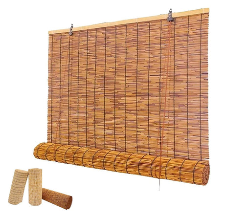 Reed Roller Blinds, Bamboo Shades - UV Resistant Outdoor Window Cover for Patio Sun Protection, Easy Install Indoor/Outdoor Reed Blinds BAYUE