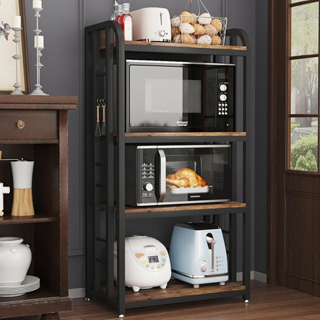 lovemanxi Microwave Oven Stand with Storage 4 Tiers, Free Standing Microwave Oven Stand Coffee Bar Adjustable Kitchen Shelves Kitchen Storage Shelf Rack for Spices, Pots(Brown) lovemanxi