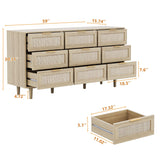 Angel Sar 59'' Boho 9 Drawer Dresser for Bedroom, Modern Rattan Dresser with Golden Handles, Sturdy Wood Legs & Anti-Tipping Design, Wood Closet Organizer Storage Cabinet with 9 Drawers Angel Sar