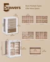 Glimmloop 360° Rotating Jewelry Box with 5 Drawers, Spacious Vertical Jewelry Organizer with Glass Window, Jewelry Storage Case, Dustproof & Moisture-resistant Design, White Glimmloop