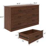 Bigbiglife Wood Dresser for Bedroom, 6 Drawer Double Dresser, Modern Chest of Drawers with Deep Drawers, Large Storage Organizer for Living Room, Closet,15.8" D x 47.2" W x 27.7" H (Walnut Brown) Bigbiglife