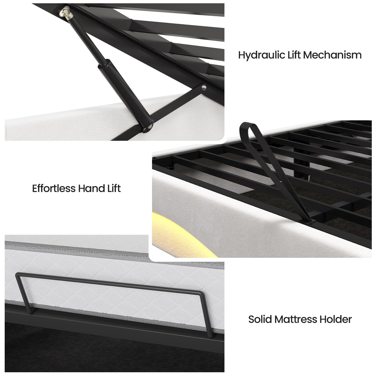 BTHFST Lift Up Storage Twin Bed Frame with Charging Station, LED Lights Storage Headboard with Hidden Cubby, Velvet Upholstered Princess Twin Bed with with Hydraulic Storage, for Girls, Creamy White BTHFST