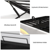 BTHFST Lift Up Storage Twin Bed Frame with Charging Station, LED Lights Storage Headboard with Hidden Cubby, Velvet Upholstered Princess Twin Bed with with Hydraulic Storage, for Girls, Creamy White BTHFST