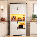 UPOSOJA Farmhouse Kitchen Pantry Storage Cabinet with Drawers & Shelves, Freestanding Hutch and Adjustable Shelves, Versatile Storage for Kitchen, Dining Room, Living Room (Old White) UPOSOJA