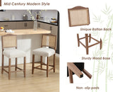 CIMOTA Counter Height Bar Stools Set of 4 Rattan Farmhouse Barstools Mid Century Modern Bar Chairs Upholstered Kitchen Stools with Wood Legs for Island/Dining Room, Linen Beige 26.5In CIMOTA