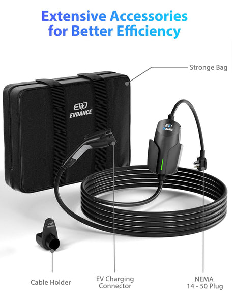 EVDANCE Level 2 EV Charger 7.68KW NEMA 14-50 Plug 32 Amp Portable Electric Vehicle Charger with 25ft Cable Outdoor SEA J1772 EV Car Charging Station Compatible with All J1772 Evs EVDANCE