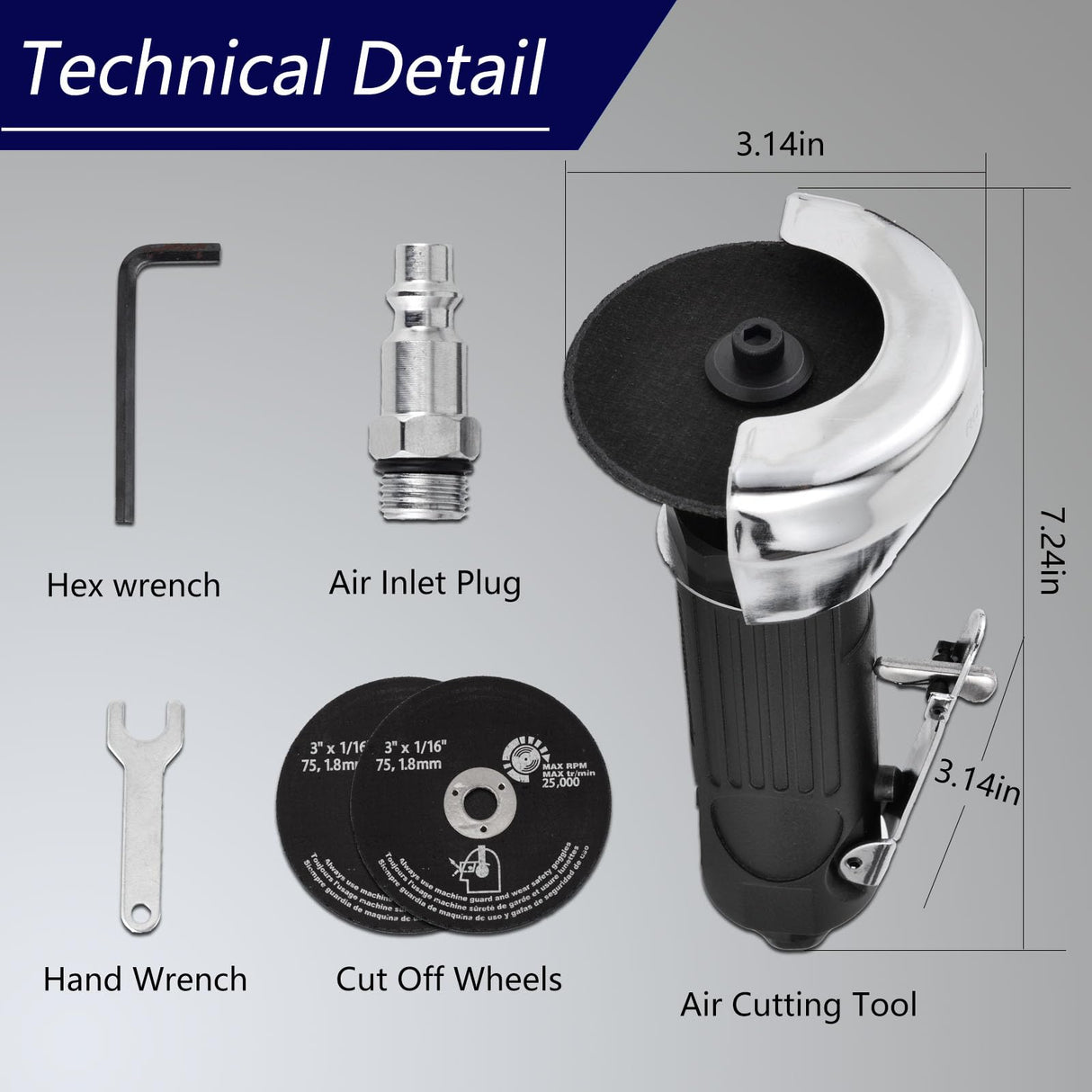 HYFN Air Cut Off Tool,2Pc 3-Inch Cutting Wheels,Cutoff Tool 20000RPM,Air Cutting Tool Wheel Protection,Air Tools Alloy Steel Complete,Pneumatic Cut Off Tool,Air Tool HYFN