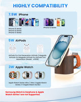 JoyGeek 3-in-1 Charger Stand for Magsafe: Foldable Wireless Charging Station with Night Lights - Magnetic Charger Dock for iPhone 15/14/13/12 Pro/Max/Plus, AirPods, Apple Watch 2-9/Ultra (Burly Wood) JoyGeek