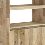 Contemporary Solid Mango Wood 30 Inch Bookshelf with Doors in Natural Finish SIMPLIHOME