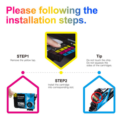 Uniwork T220 220XL Ink Cartridge, Remanufactured 220XL Ink Cartridge Replacement for Epson 220 XL 220XL T220XL use for Workforce WF-2750 WF-2760 WF-2630 WF-2650 WF-2660 XP-320 XP-420 Printer (5 Pack)