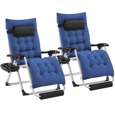 Yaheetech Zero Gravity Chair, Folding Reclining Lounge Recliner with Removable Pad & Headrest & Side Cup Holder Tray for Indoor and Outdoor Navy Blue/2 Yaheetech