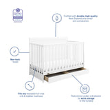 Graco Asheville 5-in-1 Convertible Crib with Drawer (White) – GREENGUARD Gold Certified, Crib with Drawer Combo, Full-Size Nursery Storage Drawer, Converts to Toddler Bed, Daybed and Full-Size Bed Graco