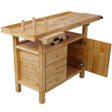 Montary 50-Inch Wood Workbench - Rubber Wooden Heavy Duty Work Bench with 3 Drawers 1 Cabinet Door and Shelf Integrated Vises for Garage Workshop, Woodworking and Home Montary