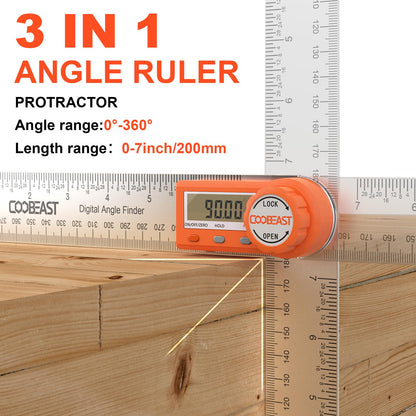 Coobeast Digital Angle Finder Ruler, Digital Angle Finder with 7 Inch/200 mm, Stainless Steel Digital Protractor for Woodworking, Construction, Architects & DIY Portable Digital Goniometer wi - WoodArtSupply