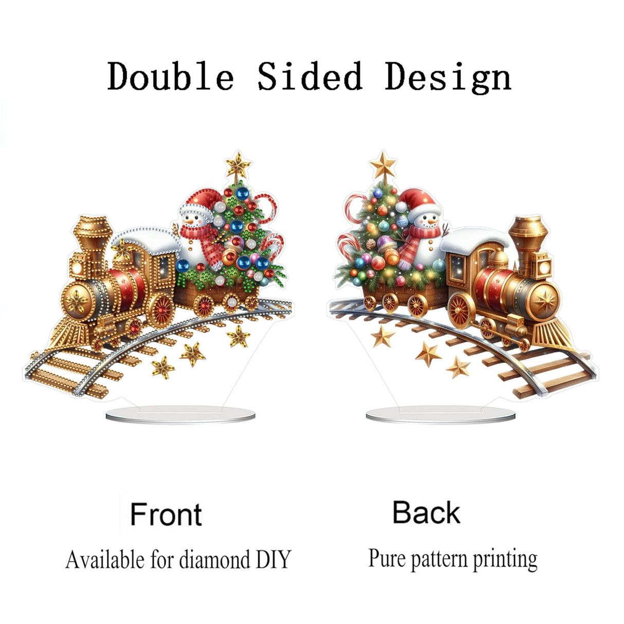 Yimofy DIY Christmas Diamond Painting Desktop Ornament Kits, Double Sided Acrylic Train Christmas Tree Snowman Tabletop Decoration Diamond Art Painting Kit for Adults (Train) Yimofy