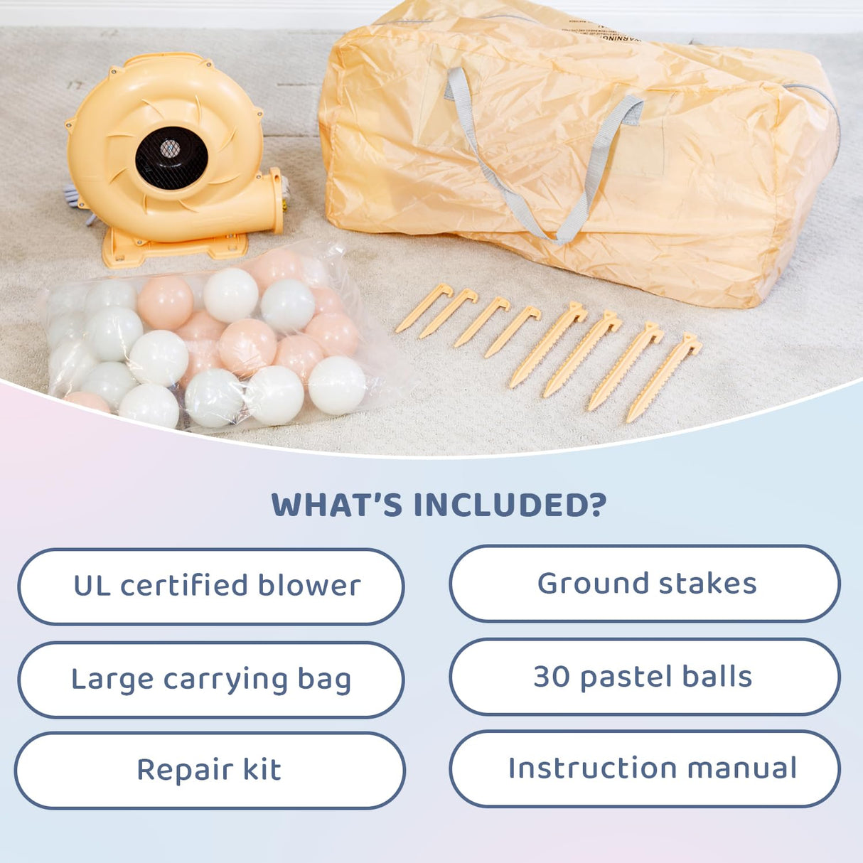 Bounceland Daydreamer Cotton Candy Bounce House, Pastel Bouncer with Slide, 8.9 ft L x 7.2 ft W x 6.7 ft H, UL Blower Included, Basketball Hoop, 30 Pastel Plastic Balls, Trendy Bouncer for Kids Bounceland