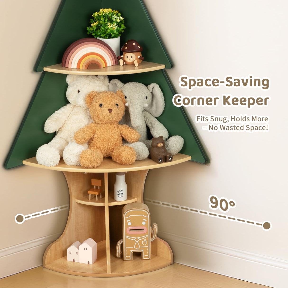 OOOK Kids Book Shelf Tree Bookshelf for Kids, Corner Bookshelf with Storage, Montessori Book Shelf for Classroom, Playroom, Bedroom, Nursery OOOK