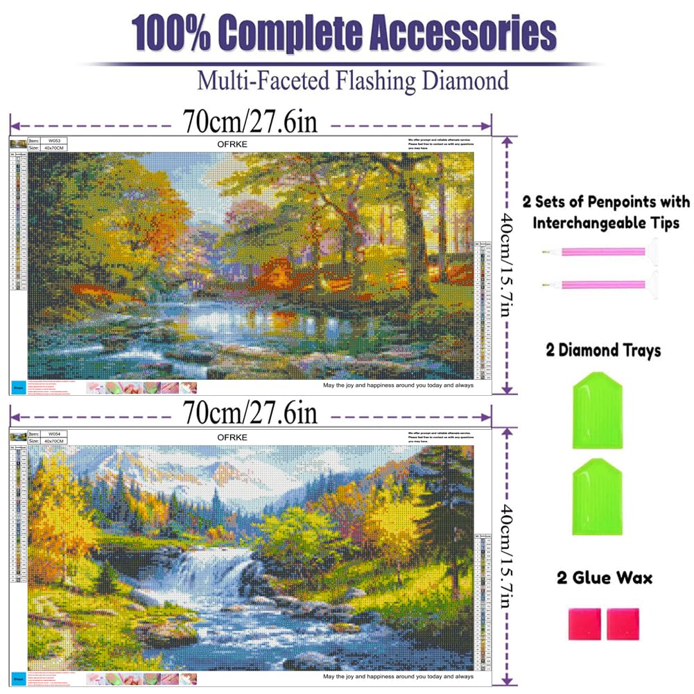 2 Pack Diamond Painting Kits，Large 5D DIY Landscape Diamond Painting Kits for Adults，DIY Full Drill Crystal Rhinestone Arts and Crafts，Lake Gem Art Painting with Diamond Home Wall Decor (28X16inch) OFRKE