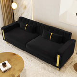 yunqishi 85.63" Modern Black Velvet Sofa with Gold Metal Legs Large Upholstered Comfy 3 Seater Couches for Living Room Bedroom Office (Black) yunqishi