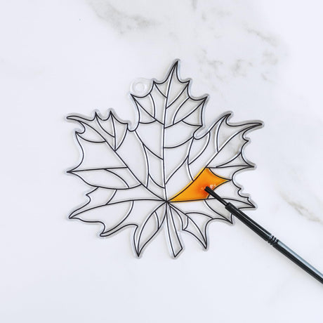 Winlyn 24 Sets Fall Leaf Suncatchers Ornaments DIY Window Paint Art Fall Craft Kits Maple Leaf Sun Catchers Painting Kits for Kids Classroom Activities Art Project Thanksgiving Autumn Party Decoration Winlyn