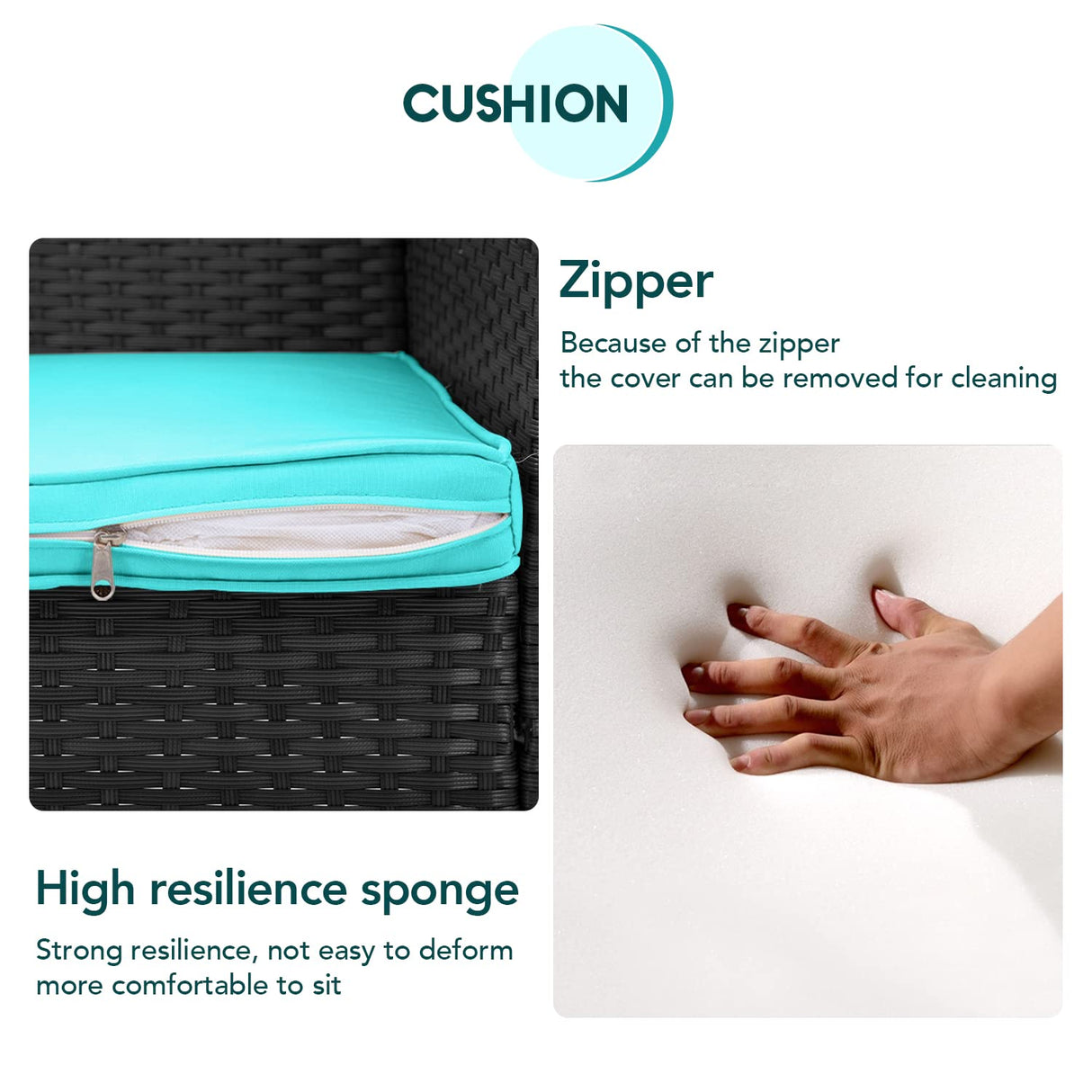 FDW 3 Piece Outdoor Furniture Set Patio Wicker Chairs Furniture Bistro Conversation Set 2 Rattan Chairs with Blue Cushions and Glass Coffee Table for Porch Lawn Garden Balcony Backyard FDW