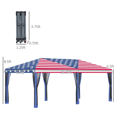 10' X 20' Pop Up Canopy Gazebo Tent with Netting, Heavy Duty Instant Sun Shelter with Carry Bag, Portable Large Tents for Parties for Outdoor, Garden, Patio, American Flag Pattern Event Tent FUCIHOMA