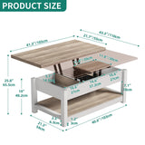 YITAHOME Lift Top Coffee Table for Living Room, 3 in 1 Multi-Function Coffee Tables with Storage, Farmhouse Rectangle Coffee Table Dining Table for Reception Room/Home Office, Grey Wash YITAHOME