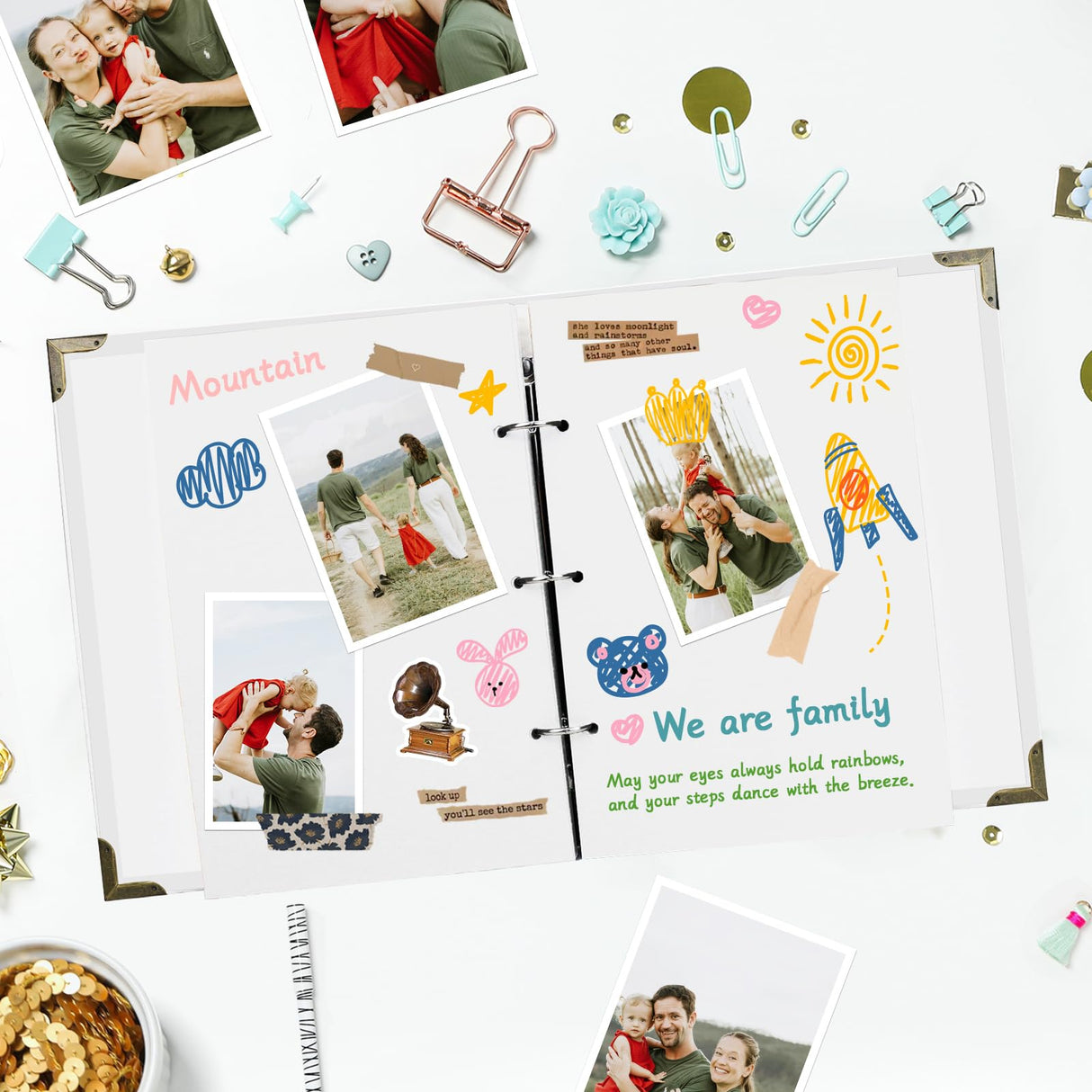 Vienrose DIY Scrapbook Photo Album Kit with Pens Tapes and Stickers 60 Pages Hardcover 8.3x10.5 Inches 3 Rings Removable Blank Paper Scrapbooking for Lover Friends Kids Wedding White Vienrose