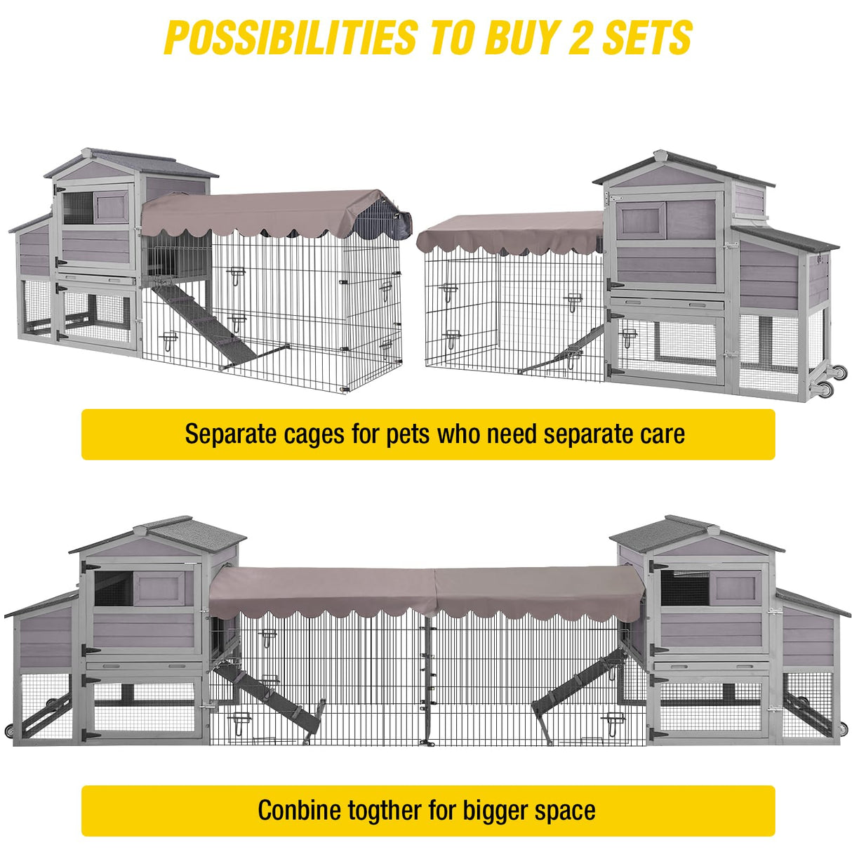 Aivituvin Chicken Coop Mobile Chicken House with Metal Chicken Run Outdoor Rabbit Hutch Wooden Hen House Chicken Tractor with Wheels 82" Aivituvin
