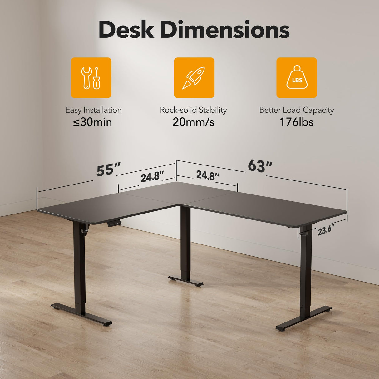 Cubiker 63" L Shaped Standing Desk, Adjustable Corner Standing Desk L Shape with Splice Board, Black Cubiker