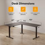 Cubiker 63" L Shaped Standing Desk, Adjustable Corner Standing Desk L Shape with Splice Board, Black Cubiker