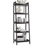 vovala Bookshelf, 5 Tier Ladder Bookcase with Bamboo Frame, Freestanding Tall Narrow Display Plant Shelf for Living Room, Kitchen, Bedroom, Balcony, Black vovala