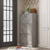 FAMAPY Modern Shoe Cabinet with 3 Flip Drawers, Freestanding Shoe Storage Cabinet, Slanted Design, Shoe Storage Organizer for Hallway Entryway Grey (22.4”W x 9.4”D x 42.3”H) FAMAPY