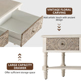 COSIEST Vintage Coffee Table w Drawers, Farmhouse 2 Tier Small Wood Coffee Table with Solid Wood Legs, Wood Rectangular Tables with Shelf for Living Room COSIEST