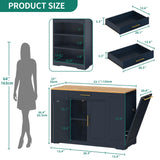 YITAHOME 53 inch Large Rolling Kitchen Island with Trash Can Storage Cabinet, Portable Mobile Islands Table Long Floating Movable w Wheels Cabinet for 13 Gallon Garbage Bin 2 Drawer, Navy Blue YITAHOME