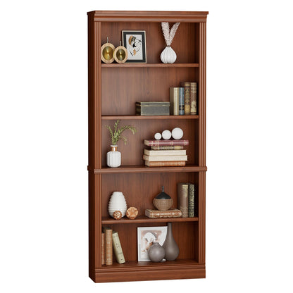 Furniwell 5-Shelf Tall Cherry Bookcase – Elegant Open Display Storage for Any Room - WoodArtSupply