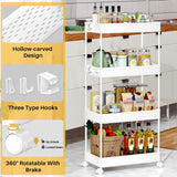 SPACEKEEPER Storage Cart, 4-Tier Mobile Shelving Unit, Bathroom Rolling Cart Utility Storage Organizer Shelf for Kitchen Living Room Bathroom Laundry Room & Dressers, White SPACEKEEPER