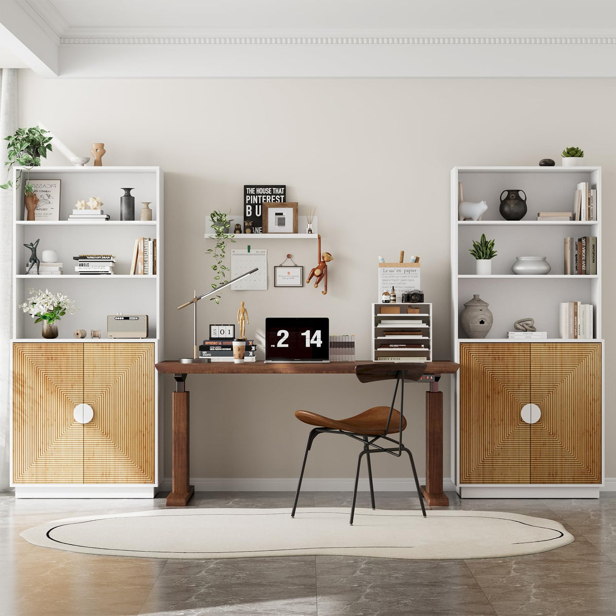 TUSY 4-Piece Large TV Stand with Bookshelves for TVs up to 75”, Wall Unit Entertainment Center with Doors, TV Cabinet for Living Room, Bedroom & Home Theater, White TUSY