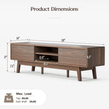 TOLEAD TV Console, Mid Century Modern Media Console for 55/60/65 Inch TV, Low Profile TV Stand with Fluted Sliding Doors, Boho Light Wood Credenza for Living Room (Walnut, 59") TOLEAD